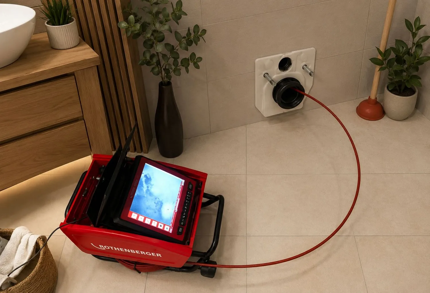 Diagnostyka instalacji wod-kan w łazience podczas interwencji pogotowia ABA-KAN